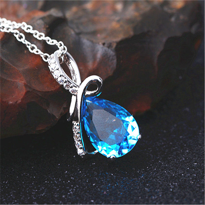 Casual Streetwear Water Droplets White Copper Plating Inlay Artificial Gemstones Silver Plated Pendant Necklace
