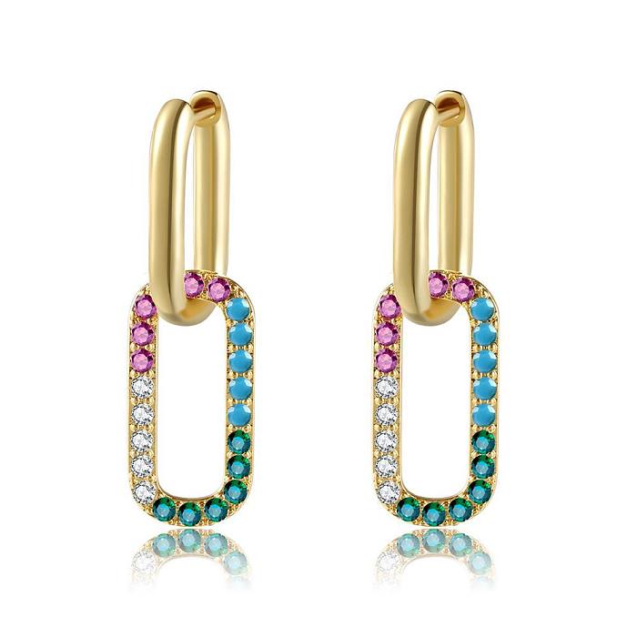 Fashion Heart-shaped Rectangular 18K Real Gold Color Zirconium Copper Earrings