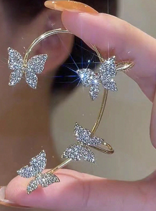 1 Piece Simple Style Butterfly Inlay Copper Zircon Earrings