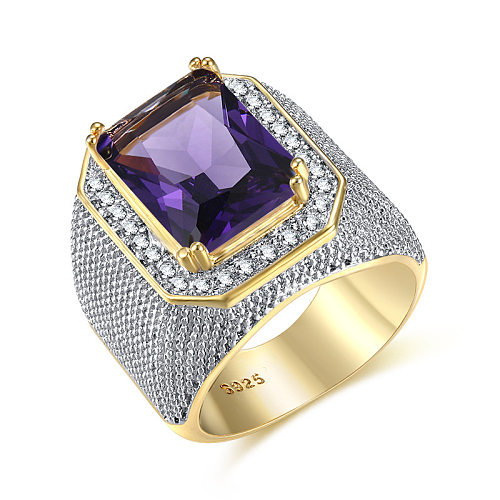 Retro Exaggerated Square Brass Inlay Artificial Gemstones Wide Band Rings