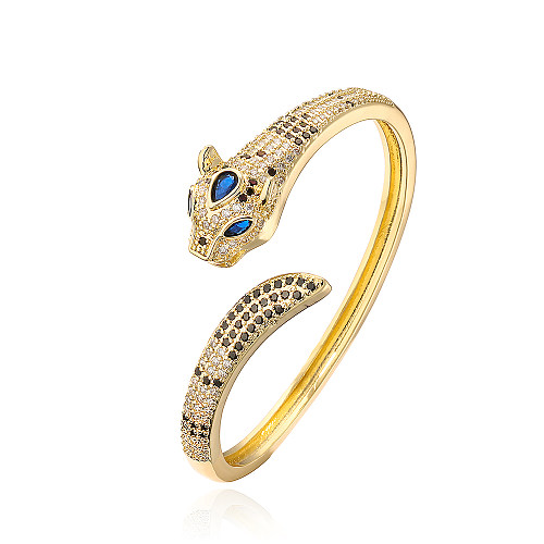 Fashion Animal Leopard Copper Gold Plated Zircon Bangle 1 Piece