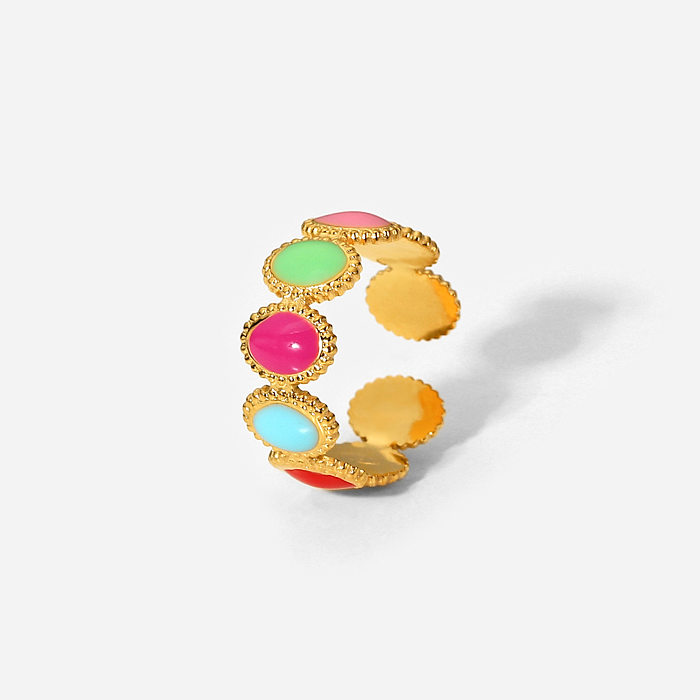 Color Stainless Steel 18k Gold-plated Drop Oil Enamel Oval Bean Open Ring