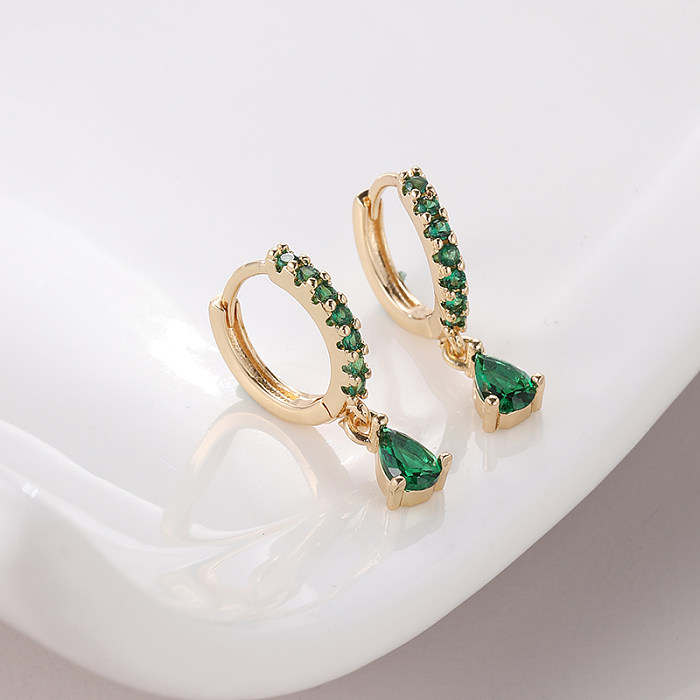 1 Pair Modern Style Water Droplets Inlay Copper Zircon Drop Earrings