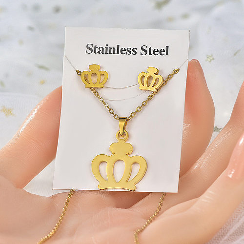 Simple Style Animal Cross Heart Shape Titanium Steel Plating Jewelry Set 1 Set