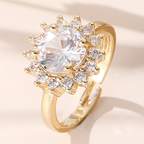 Anéis abertos de zircão com incrustações de cobre geométrico brilhante glam