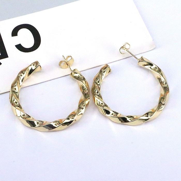 1 Pair Retro C Shape Plating Copper Gold Plated Ear Studs