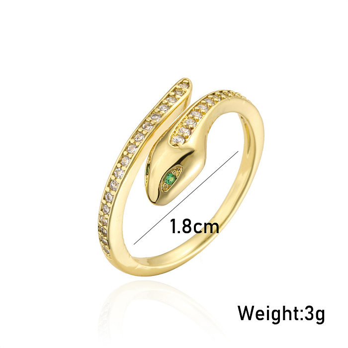 Nuevo anillo de serpiente de ojos verdes con circonita de oro de 18 quilates chapado en cobre europeo y americano