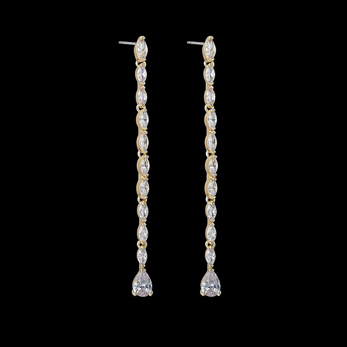1 Pair Elegant Glam Water Droplets Plating Inlay Copper Zircon Drop Earrings