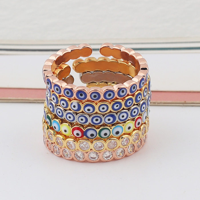 Simple Style Devil'S Eye Copper Open Ring Inlay Zircon Copper Rings