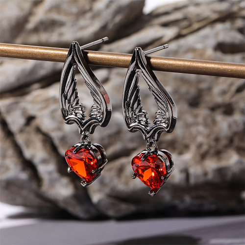 1 Pair Hip-Hop Punk Heart Shape Wings Plating Inlay Copper Zircon 18K Gold Plated Gold Plated Drop Earrings