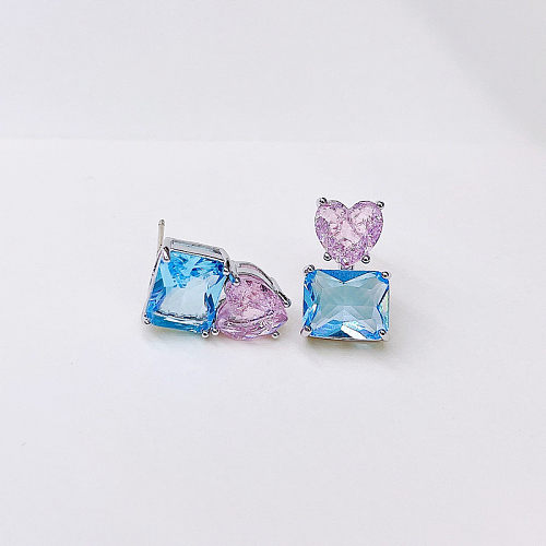 Boucles d'oreilles pendantes en cristal avec incrustation de cuivre en forme de cœur carré à la mode 1 paire