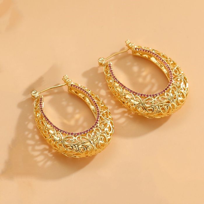 1 Pair Elegant Solid Color Plating Inlay Copper Zircon 14K Gold Plated Earrings