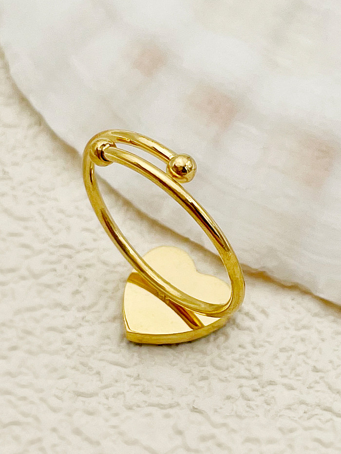 Sweet Heart Shape Stainless Steel Gold Plated Zircon Open Ring In Bulk