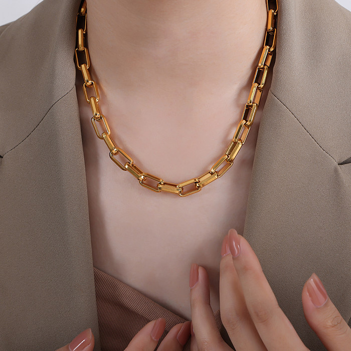 Collar de pulseras chapadas en oro de 18 quilates con revestimiento de acero de titanio de color sólido estilo punk hip-hop