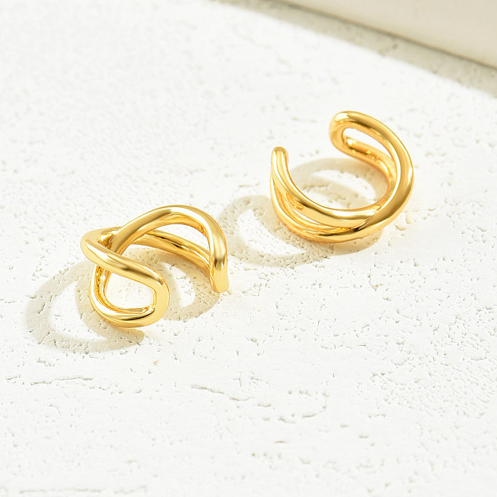 1 Pair Punk Cool Style C Shape Solid Color Plating Inlay Copper Rhinestones 18K Gold Plated Ear Cuffs