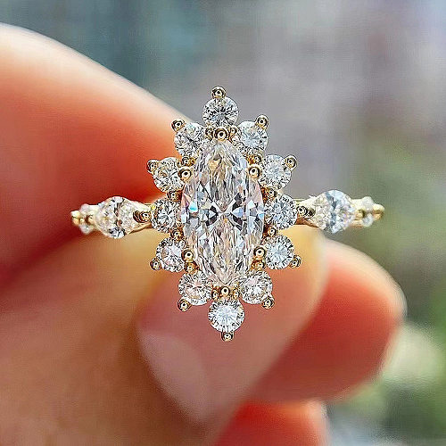 Anéis de cobre de flores da moda embutidas anéis de cobre de zircão