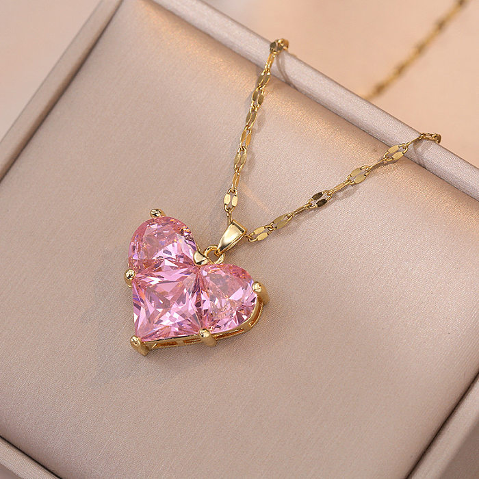 Sweet Heart Shape Titanium Steel Inlaid Gold Zircon Earrings Necklace