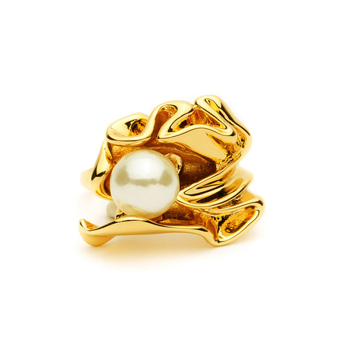 1 Piece Fashion Flower Brass Inlay Pearl Rings