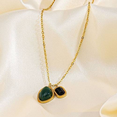 IG Style Simple Style Rectangle Stainless Steel Plating Inlay Gem 18K Gold Plated Earrings Necklace