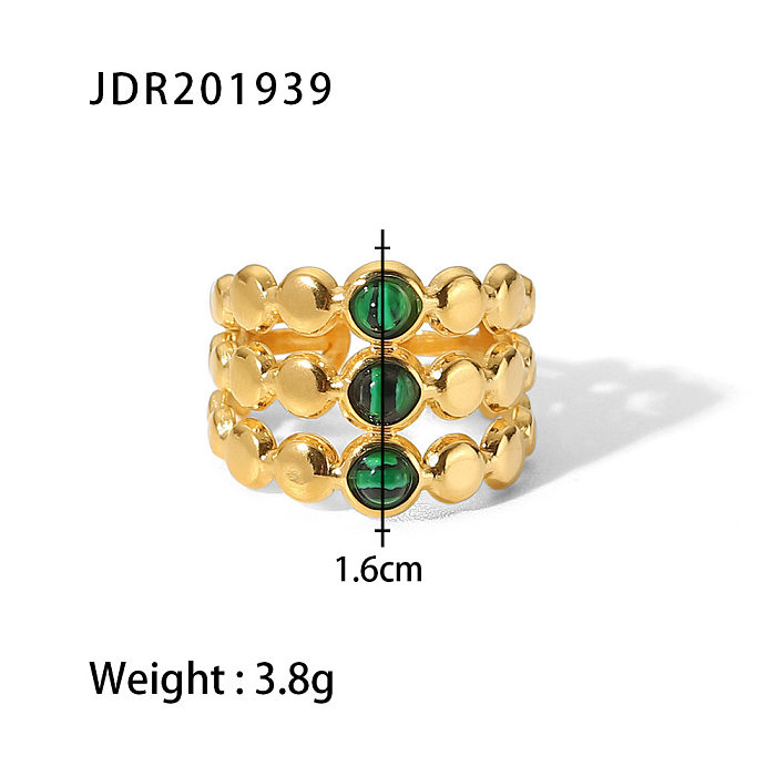 Fashion Geometric Stainless Steel Gold Plated Natural Stone Open Ring
