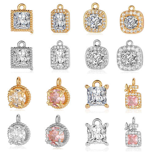 Modern Style Round Square Copper Plating Inlay Zircon Charms