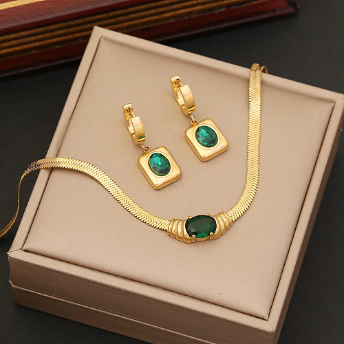 Fashion Square Stainless Steel Inlay Zircon Jewelry Set