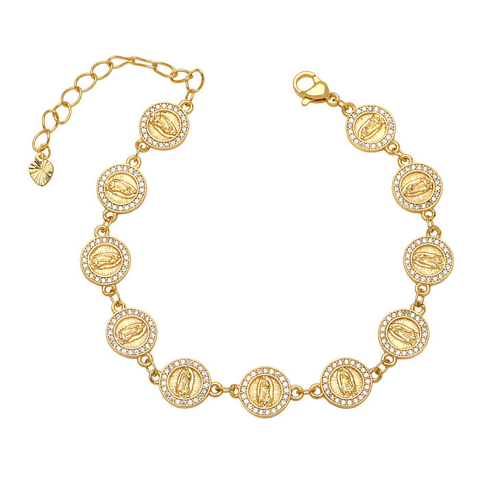 Fashion Virgin Mary Copper Bracelets Splicing Gold Plated Zircon Copper Bracelets