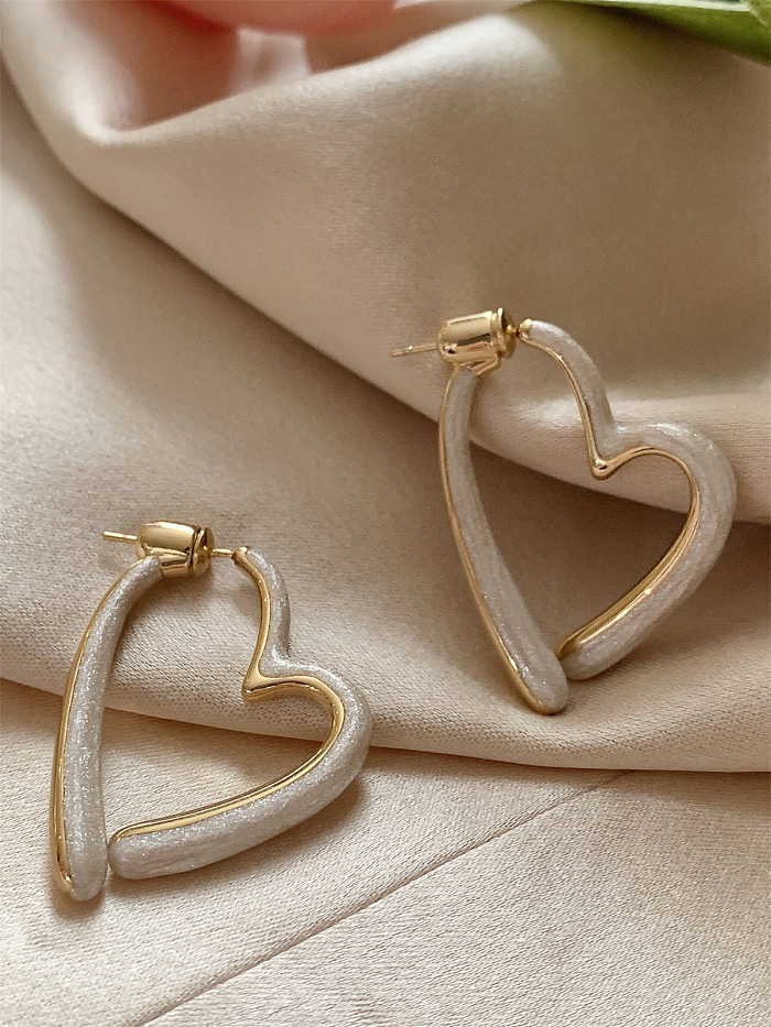 1 Pair Sweet Heart Shape Enamel Copper Hoop Earrings