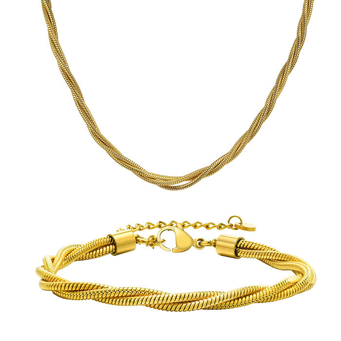 Moderner Stil, klassischer Stil, einfarbig, Edelstahl-Beschichtung, 18 Karat vergoldete Armbänder, Halskette