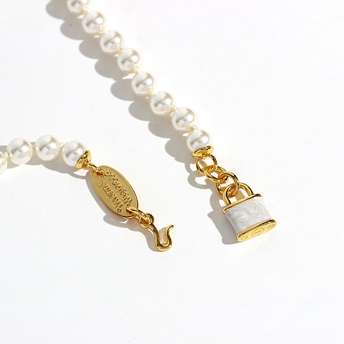 Fashion Lock Artificial Pearl Copper Plating Pendant Necklace 1 Piece