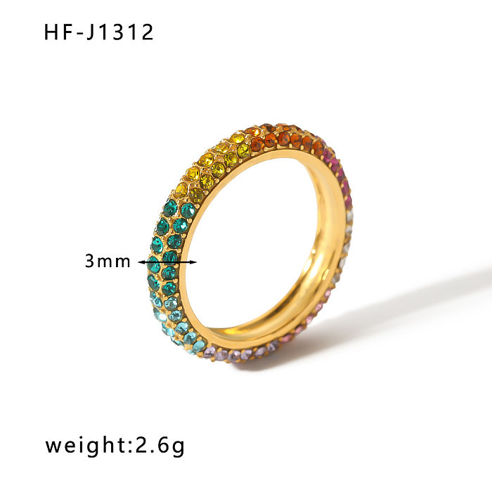 IG Style Round Stainless Steel Plating Inlay Zircon Rings 1 Piece