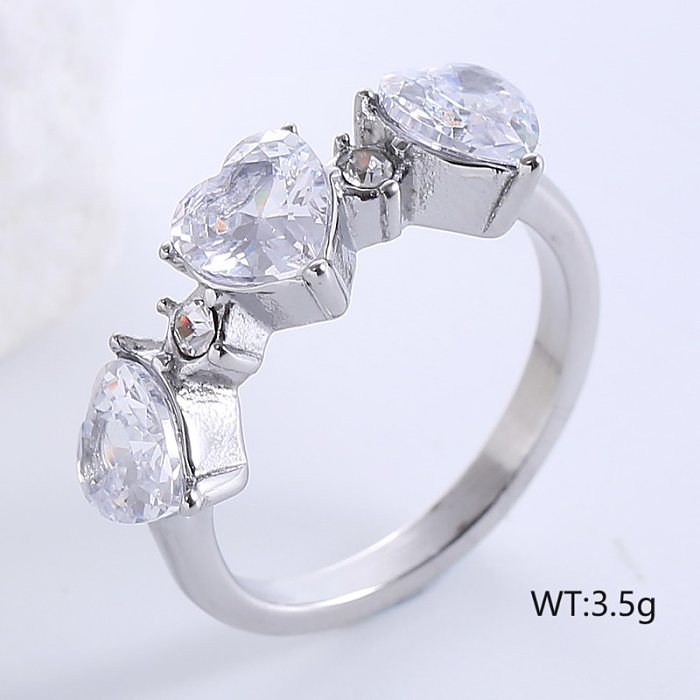 Romantic Classic Style Heart Shape Stainless Steel Plating Inlay Zircon 18K Gold Plated Rose Gold Plated Rings
