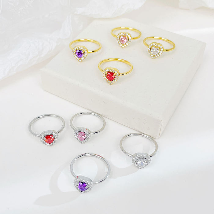 Wholesale IG Style Shiny Heart Shape Stainless Steel Plating Inlay White Gold Plated Gold Plated Zircon Rings
