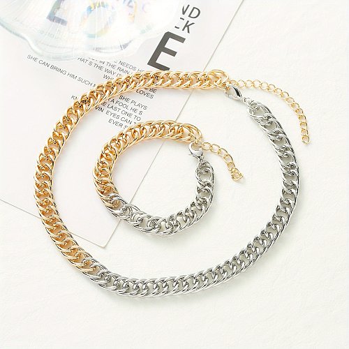 Wholesale Hip-Hop Color Block Titanium Steel White Gold Plated Gold Plated Bracelets Necklace