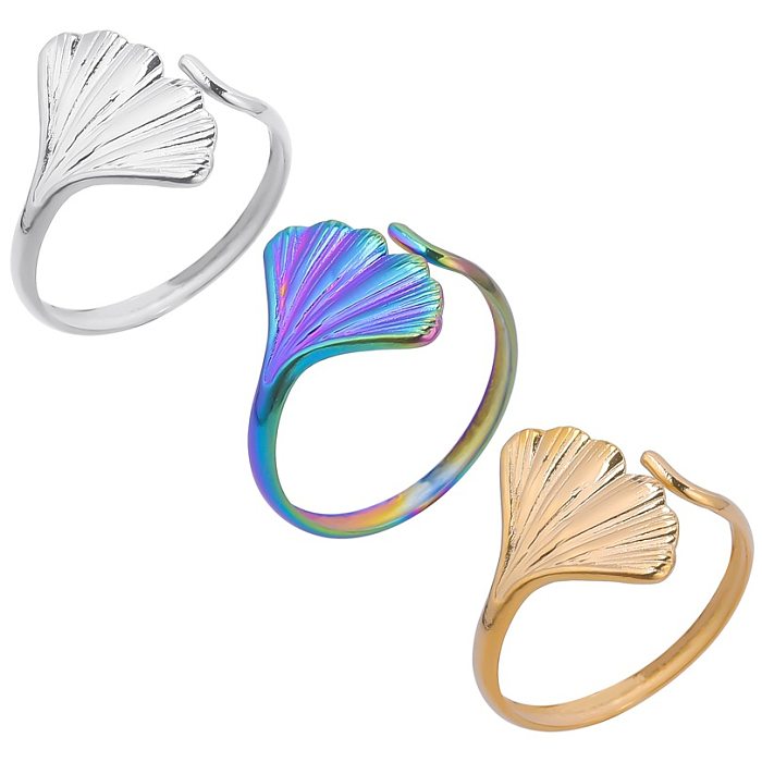 Großhandel 1 Stück offener Ring aus Titanstahl im schlichten Ginkgoblatt-Stil