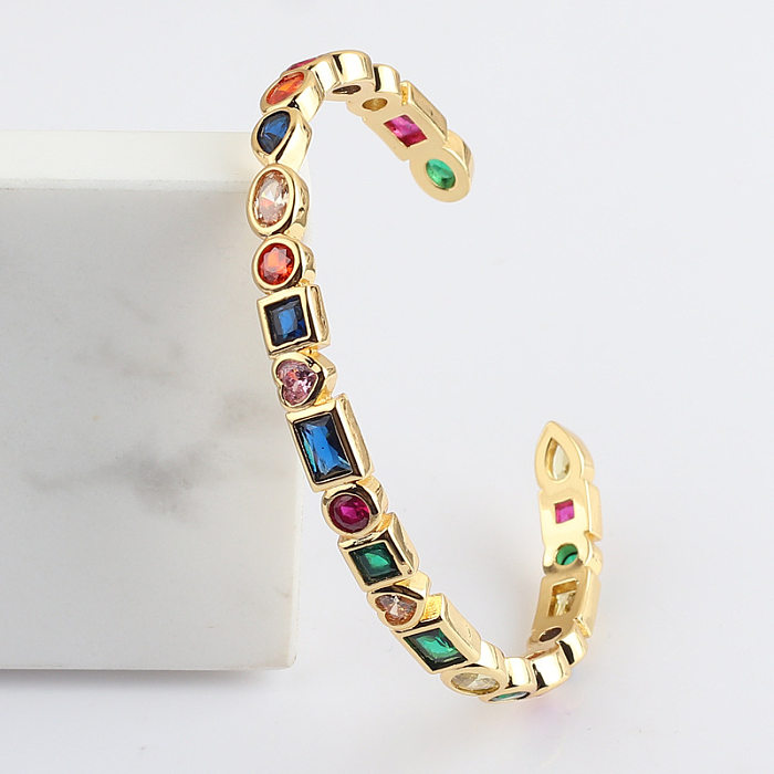 Mode géométrique coeur forme cuivre bracelet incrustation Zircon cuivre Bracelets