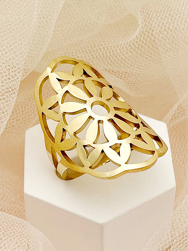Anéis banhados a ouro de aço inoxidável flor retrô a granel