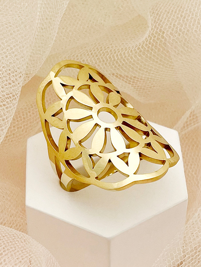 Glamouröser offener Ring im römischen Stil mit Sternenbaum und Blume aus Edelstahl, vergoldet, in großen Mengen