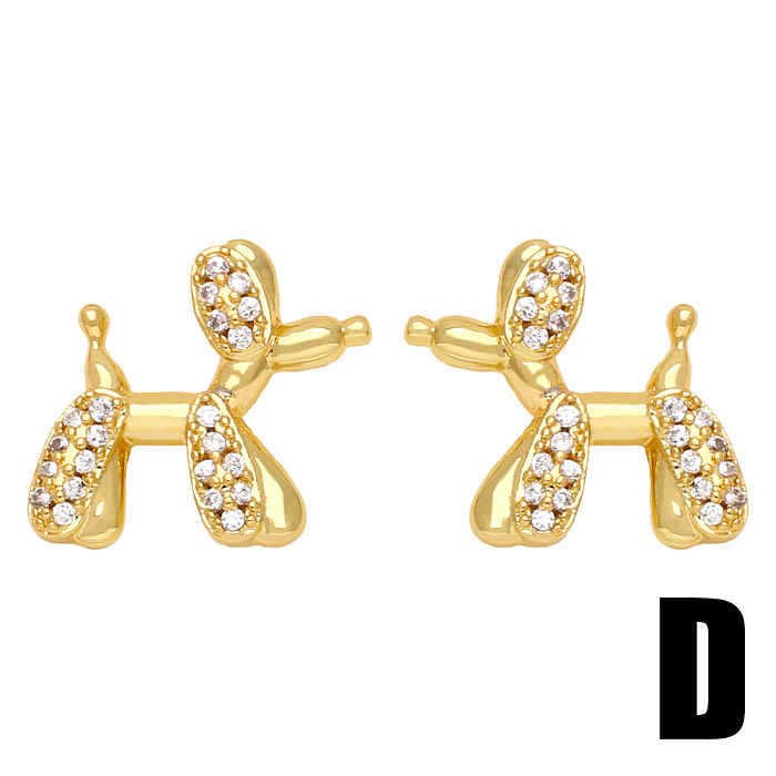 1 Pair Cute Simple Style Dog Bear Plating Inlay Copper Zircon 18K Gold Plated Ear Studs