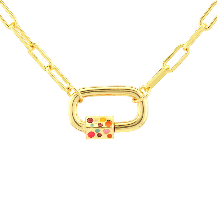 Hip-Hop Vintage Style Oval Heart Shape Copper Enamel Plating 18K Gold Plated Pendant Necklace
