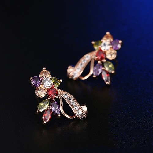 1 paire de clous d'oreilles en cuivre et Zircon, Style Simple, placage de fleurs, incrustation