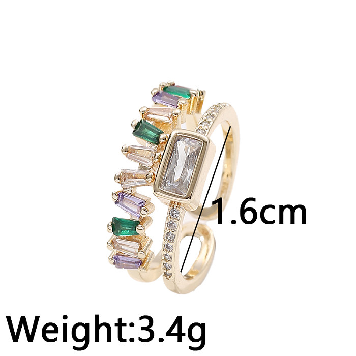 IG Style Korean Style Geometric Copper Inlay Zircon Open Rings