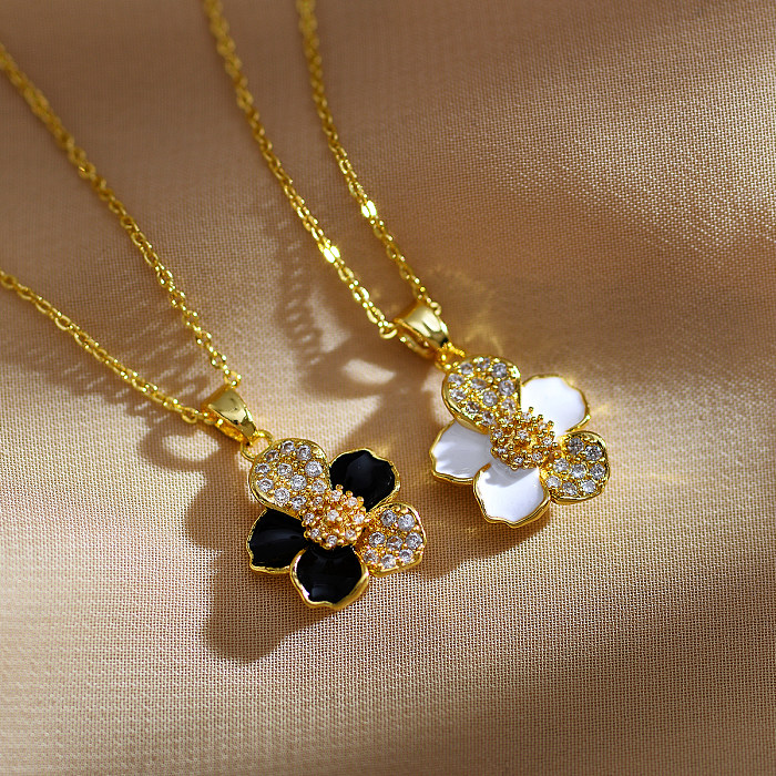 Elegante süße Blumen-Kupfer-Inlay-Zirkon-Ohrring-Halskette