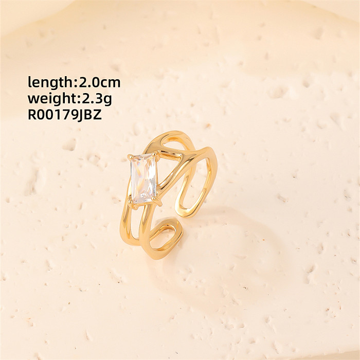 Casual Vintage Style Asymmetrical Copper Irregular Inlay Zircon Open Rings