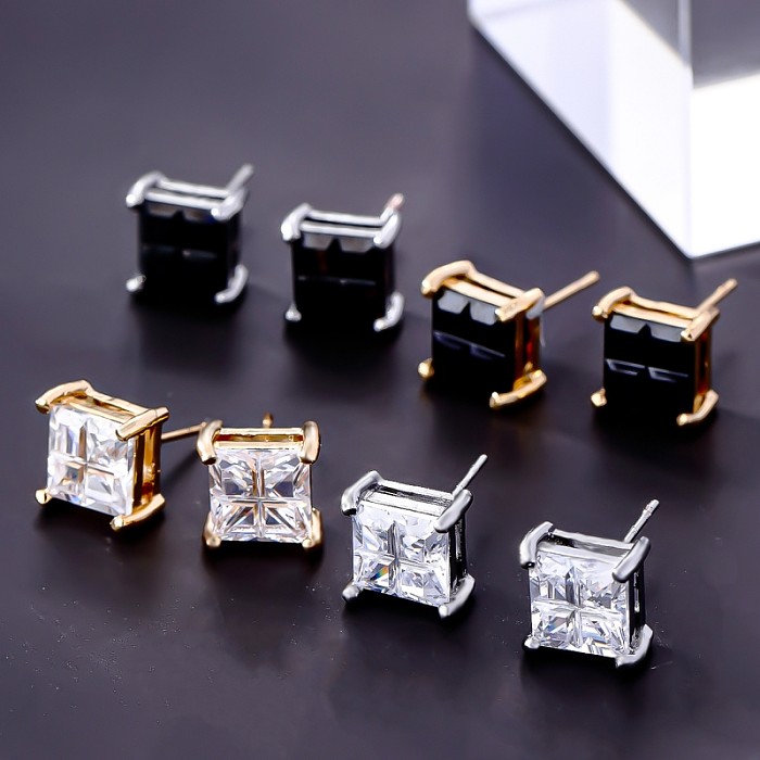 1 Pair Simple Style Square Plating Inlay Copper Zircon 18K Gold Plated White Gold Plated Ear Studs