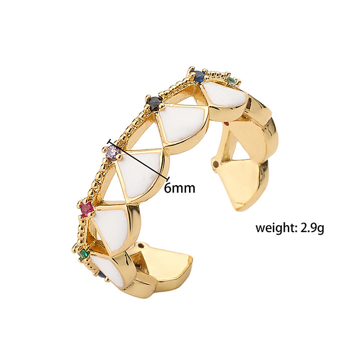 IG Style Fairy Style Sweet Sector Scallop Copper Enamel Plating Inlay Zircon 18K Gold Plated Open Rings