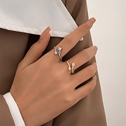 Simple Style Star Copper Plating Zircon Open Ring 1 Piece