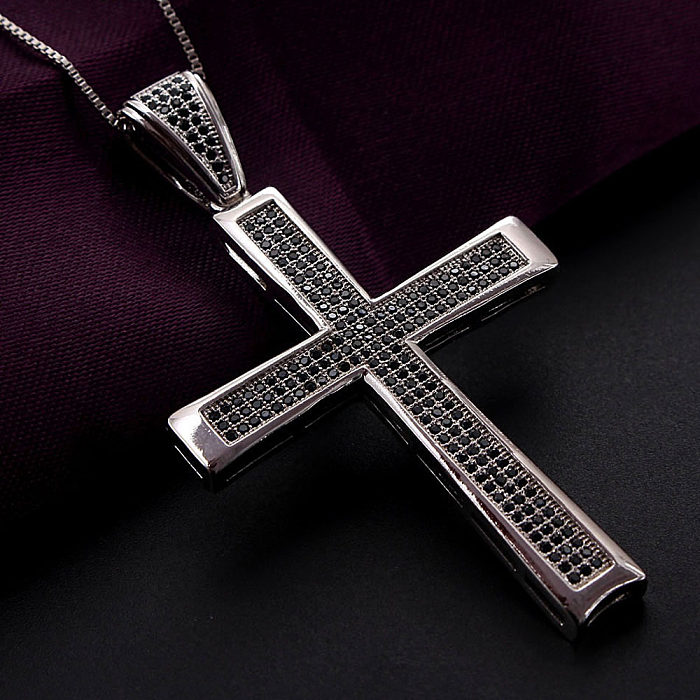 Copper Fashion Cross Necklace  (Alloy-plated White Zirconium)  Fine Jewelry NHBP0385-Alloy-plated-white-zirconium