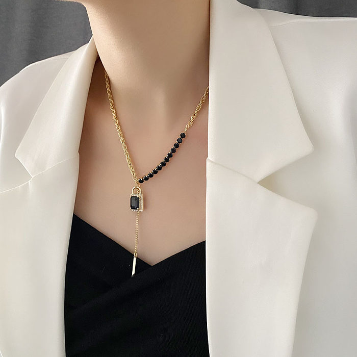 1 Stück INS Style Lock Titanstahl Kupferbeschichtung Inlay Künstliche Diamant Halskette