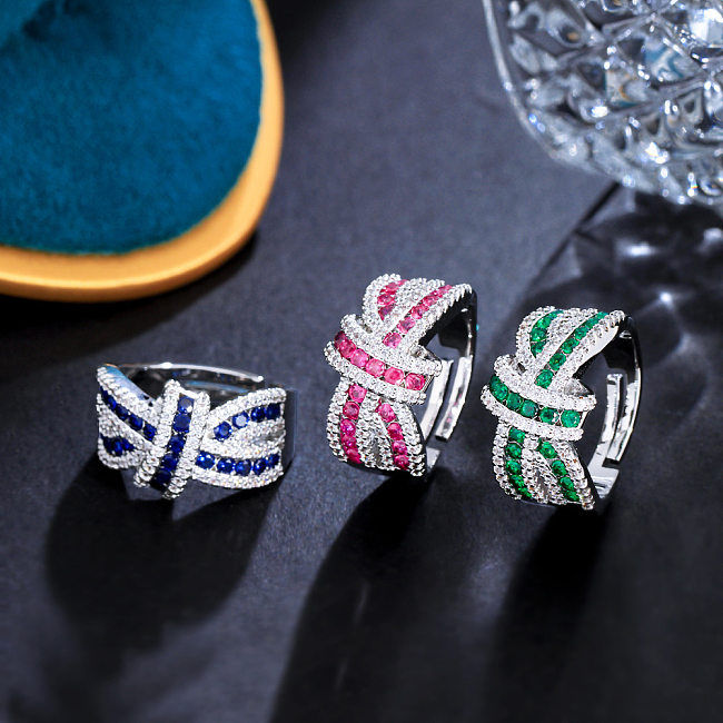 Glam Luxurious Crown Wings Copper Plating Inlay Zircon 14K Gold Plated Gold Plated Rhodium Plated Open Rings